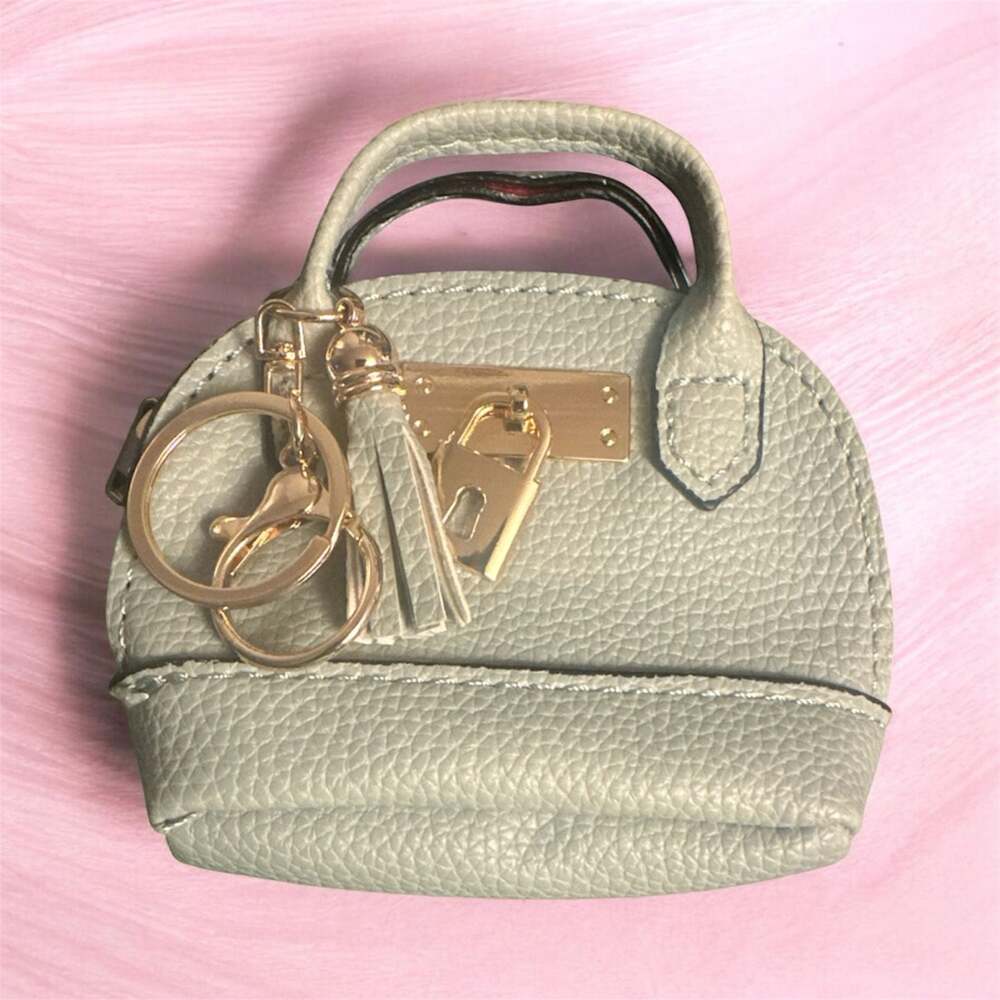 Mini Tote Bag Keychain Cute Coin Purse Keychain PU Leather Light Green